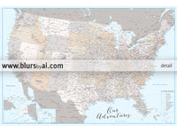 Custom US map print: highly detailed map of the US with roads. "Keane"