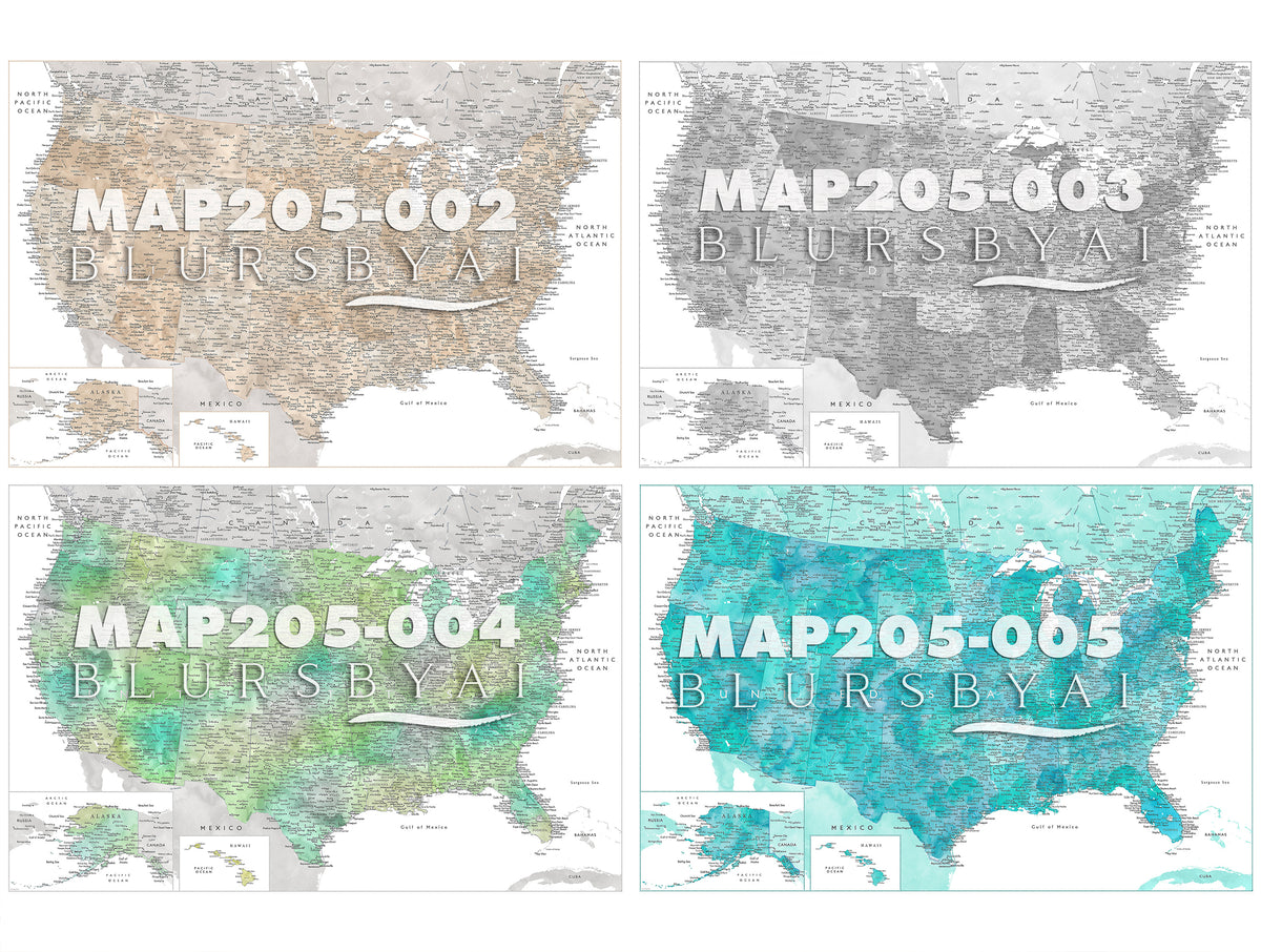 Custom US map rolled canvas print. ALL COLOR CHOICES.