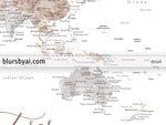 Custom watercolor world map with cities, canvas print or push pin map. "Abey "