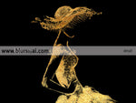 Printable fashion sketch of a vintage style dress in gold foil effect and black