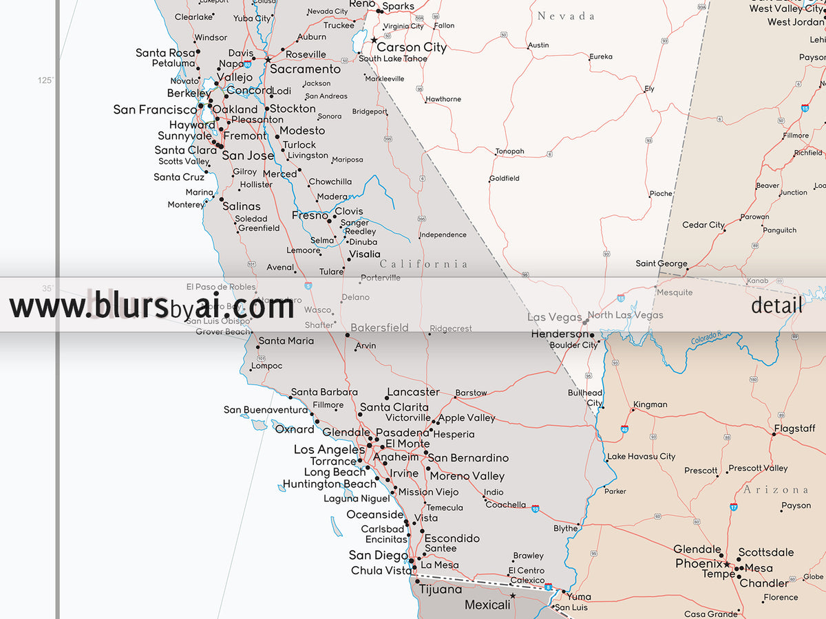 Custom US map print: highly detailed map of the US with roads. "Lincoln"