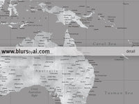 Multi panel, custom highly detailed world map print - Grunge grayscale world map with cities. "Valentina"