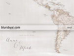 Custom large & highly detailed, rustic world map canvas print or push pin map. "Lucille"