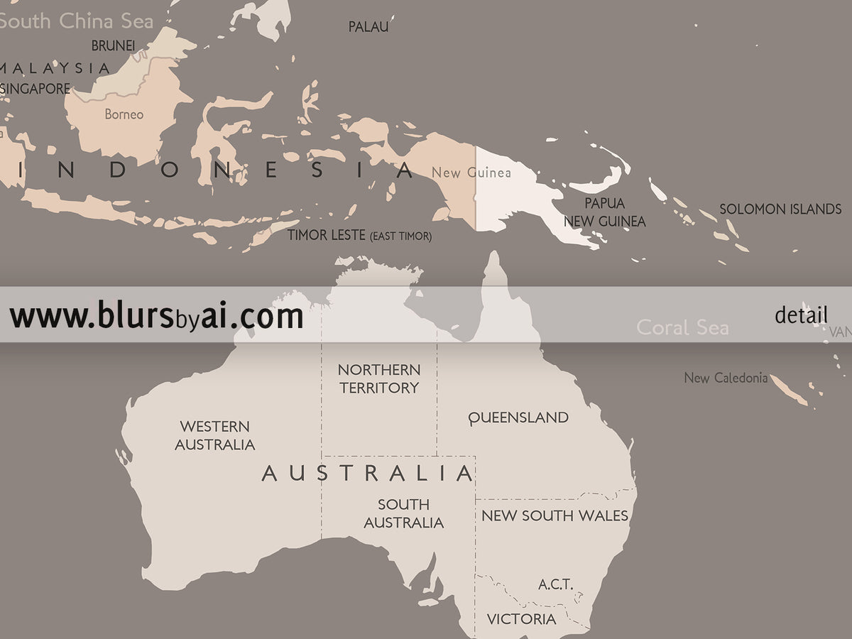 Custom map print: world map with countries and states in brown and cream. "Earth tones"