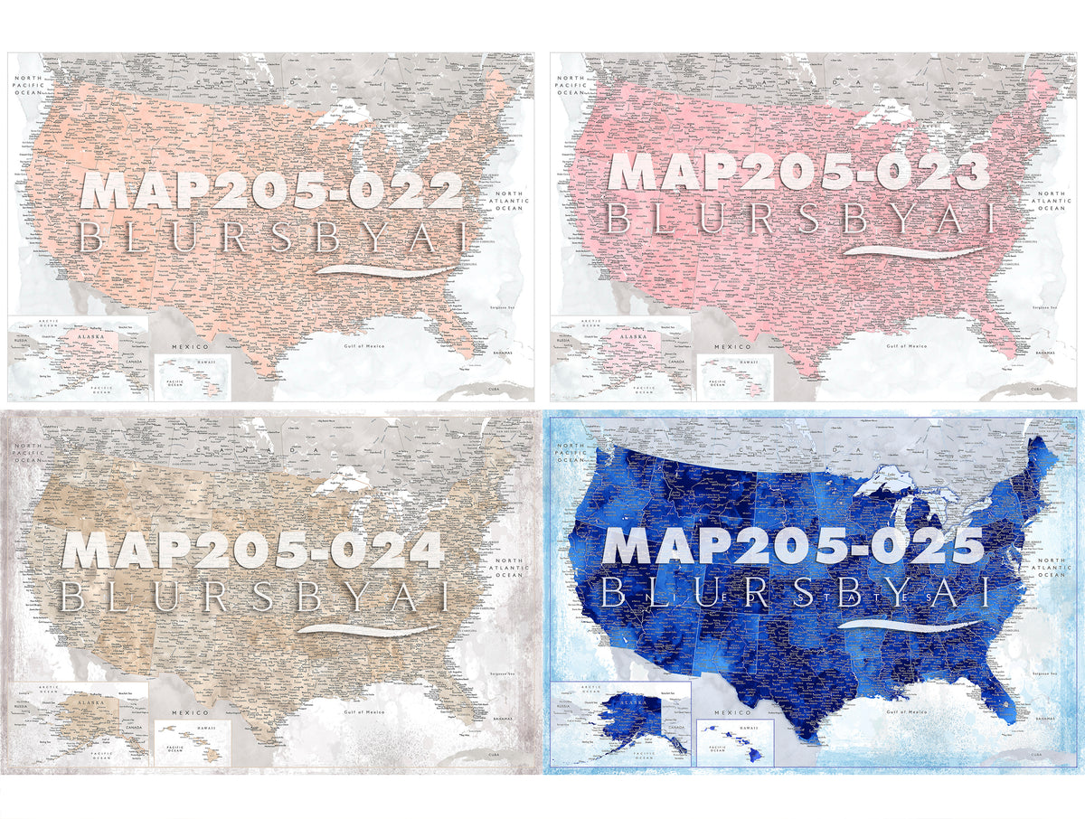 Custom US map rolled canvas print. ALL COLOR CHOICES.