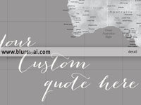 Multi panel, custom highly detailed world map print - Grunge grayscale world map with cities. "Valentina"