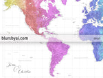 Custom large & highly detailed world map canvas print or push pin map, colorful gradient watercolor. "Jude"