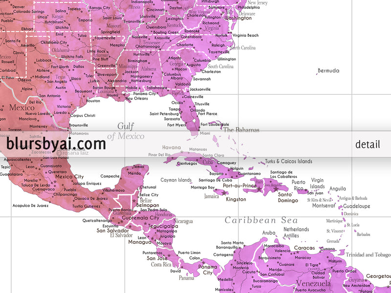Custom large & highly detailed world map canvas print or push pin map, colorful gradient watercolor. "Jude"