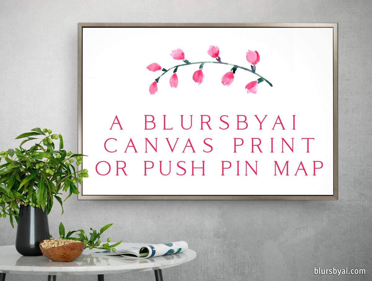 Customized canvas print or push pin map (optional frame) according to our messages