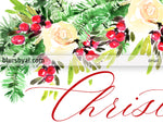Custom family name art print, watercolor Christmas bouquet