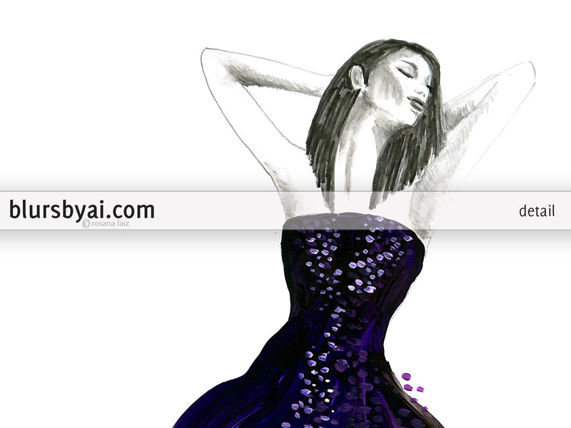 Printable fashion illustration: long purple and black gown