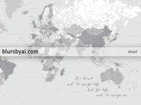 Custom world map print - highly detailed map with cities in light gray. "Cristina"