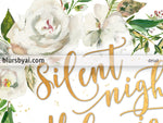 Silent night lyrics printable Christmas decor, in gold and white florals