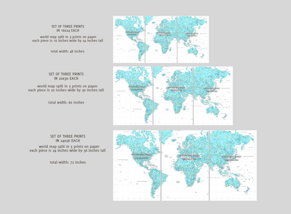 Multi panel, custom highly detailed world map print - Grunge grayscale ...