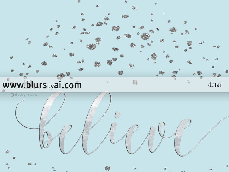 Believe printable Christmas decor in pastel blue and silver foil modern calligraphy