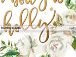 Deck the halls lyrics printable Christmas decor, in gold and white florals