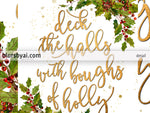 Deck the halls lyrics printable Christmas decor, in gold with holly leaves