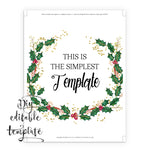 8x10" - DIY Printable sign template for Word. Make your own Christmas party signs, holly wreath design