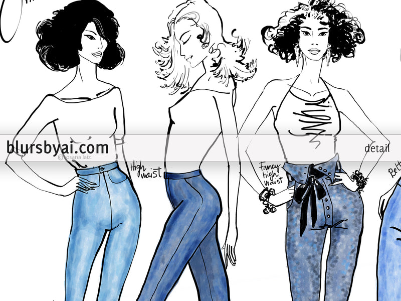 History of jeans fashion illustration sketch