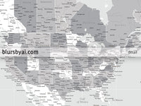 Custom world map print - highly detailed map with cities in light gray. "Cristina"