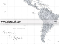 Custom world map print - highly detailed map with cities in grayscale watercolor. "Jimmy"