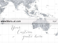 Custom world map print - highly detailed map with cities in grayscale watercolor. "Jimmy"