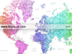 Custom quote - printable colorful gradient watercolor world map with cities, capitals, countries, US States... labeled. Color combination: Jude