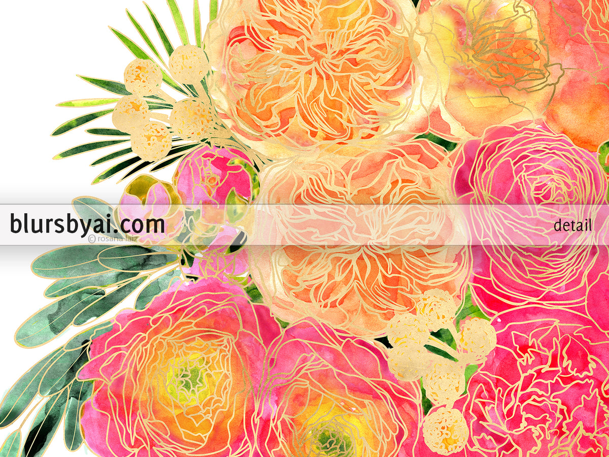 A bouquet of peonies that won't wither: "Rekha" floral bouquet in pink and orange as personalized canvas print with optional frame