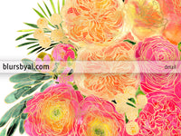 A bouquet of peonies that won't wither: "Rekha" floral bouquet in pink and orange as personalized canvas print with optional frame