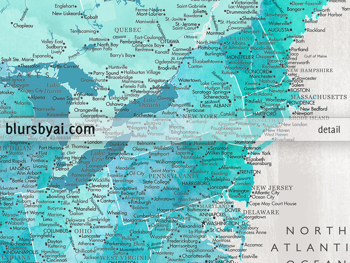 Set of two map prints on paper: USA and the world in matching style. "Harriet"