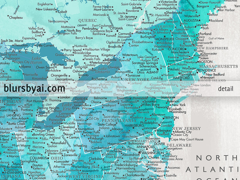 Set of two map prints on paper: USA and the world in matching style. "Harriet"