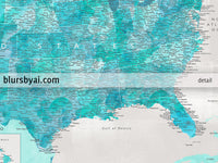 Set of two map prints on paper: USA and the world in matching style. "Harriet"
