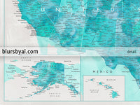 Set of two map prints on paper: USA and the world in matching style. "Harriet"