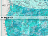Set of two map prints on paper: USA and the world in matching style. "Harriet"