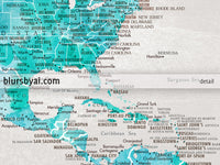 Set of two map prints on paper: USA and the world in matching style. "Harriet"