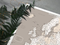 Custom map print: map of Europe with countries and cities in light earth tones