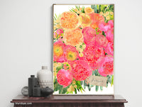 Custom art print - A peony bouquet that won't wither, "Rekha" in pink and orange
