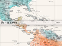 Custom world map print - highly detailed map with cities in modern watercolor style. "Fifi"