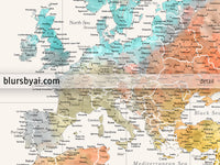 Custom world map print - highly detailed map with cities in modern watercolor style. "Fifi"