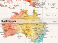 Custom world map print - highly detailed map with cities in modern watercolor style. "Fifi"