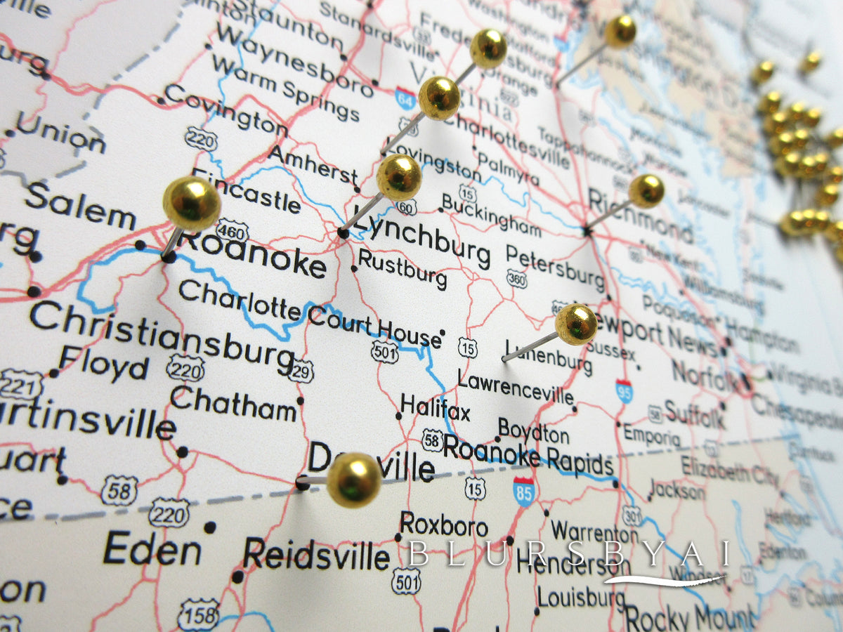 Custom US map print: highly detailed map of the US with roads. "Keane"