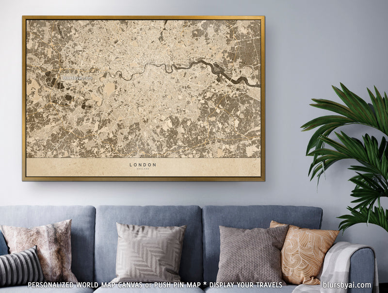 Personalized vintage (but current) city map on canvas with optional frame