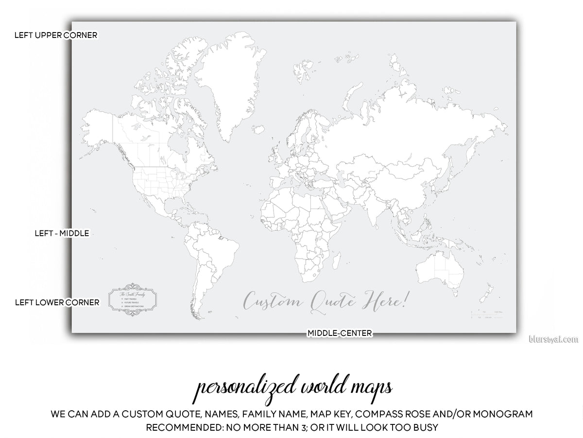 Art print on paper: custom world map with cities in bold watercolor hues. "Charleena"