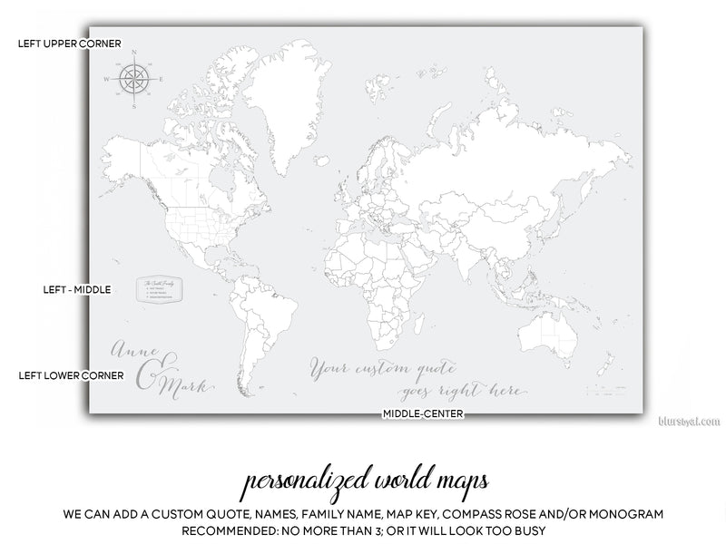 Custom map print: world map with countries and states in colorful watercolor. "Noor"