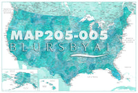 Custom map print: highly detailed map of the US with cities. ALL COLOR CHOICES.