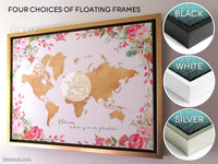 Custom world map with cities, canvas print or push pin map in rustic style. "Lucille"
