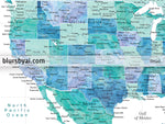 Custom map print: USA, Mexico and the Caribbean Sea in turquoise watercolor. "Peaceful waters"