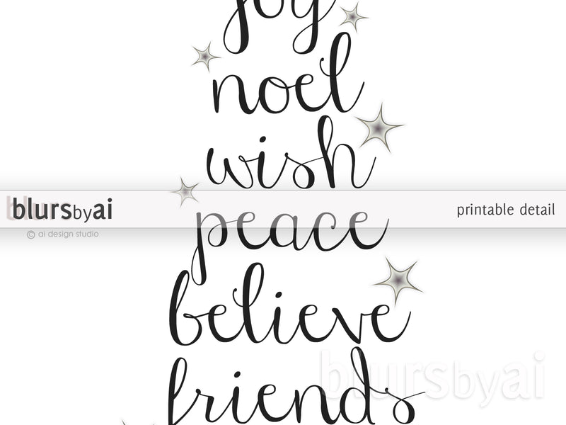 Printable holiday decor: Christmas tree of words - Personal use