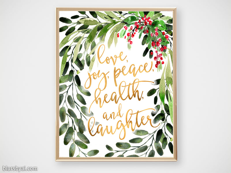 Printable holiday decor: Watercolor Christmas greenery with best wishes - Personal use