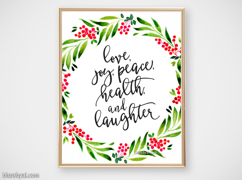 Printable holiday decor: watercolor wreath with best wishes - Personal use